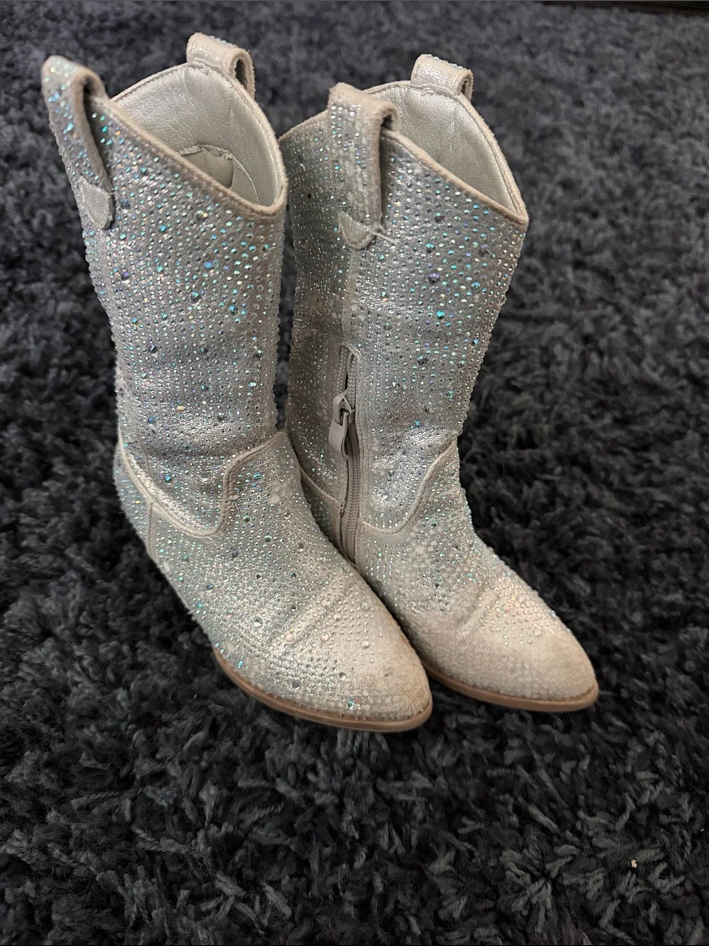 Forever Girls Sparkling Crystal White Cowgirl Boots Size 10